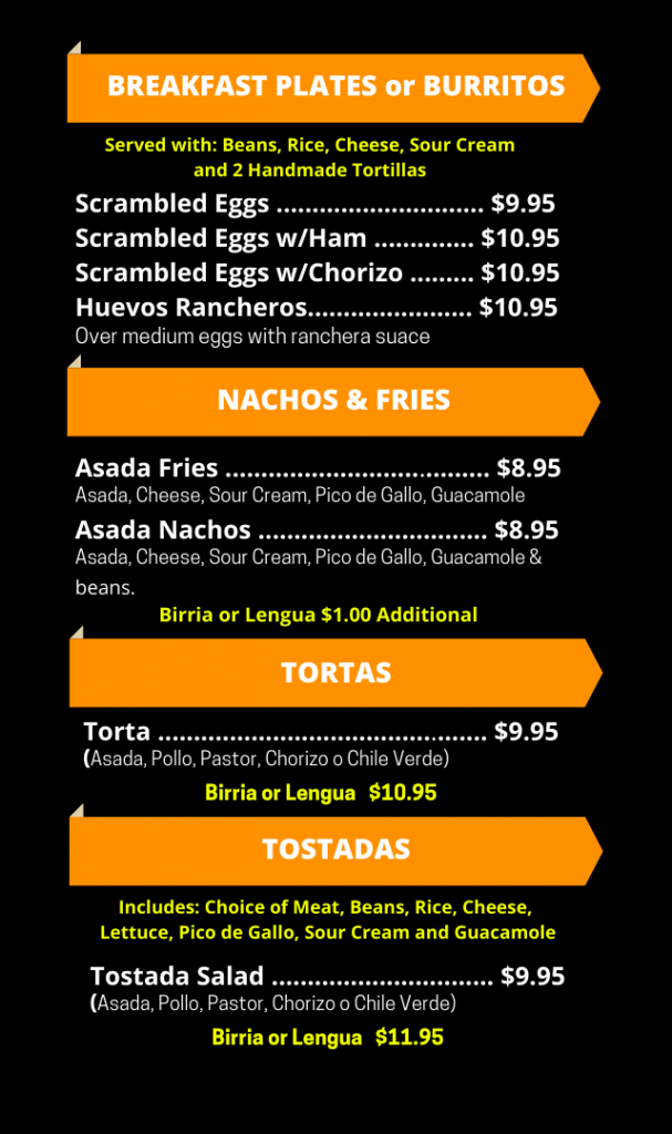 Menu Tacos El Guero